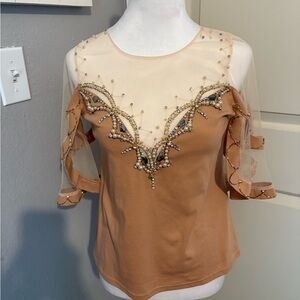 Enfocus Studio Brown Embellished Blouse with Short Sleeves new